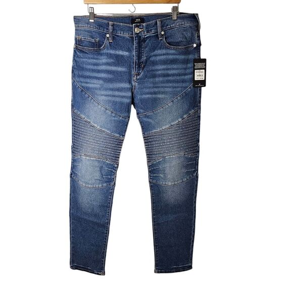 NWT True‎ Religion Rocco Moto Relaxed Faded Skinny Jeans 36x32 Denim Medium Wash - Picture 1 of 12